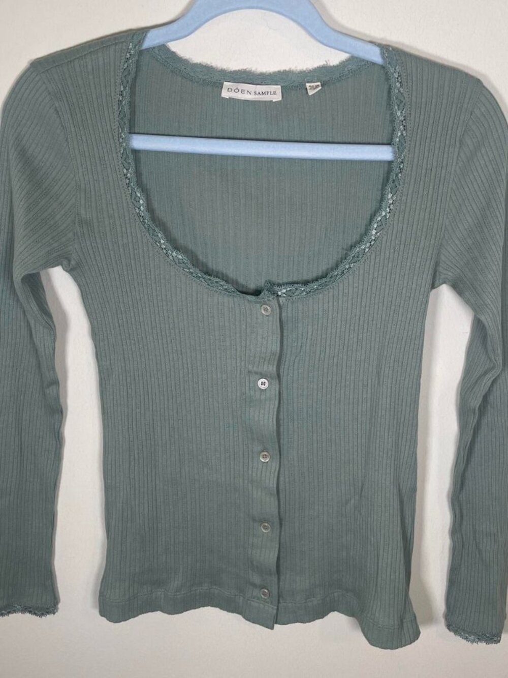 DOEN Sample Sage Mint Green Long Sleeve Button Up Top